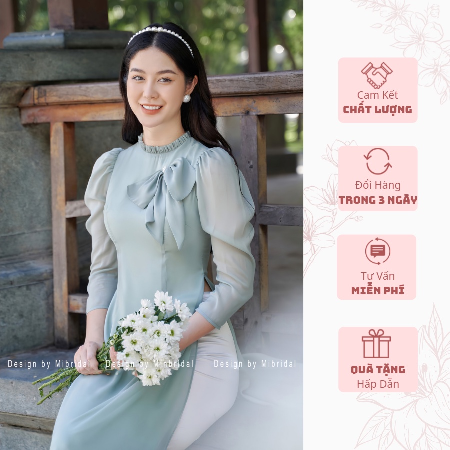 Ao Dài Vải Tơ Óng Màu Xanh Ngọc 4 Tà | BigBuy360 - bigbuy360.vn