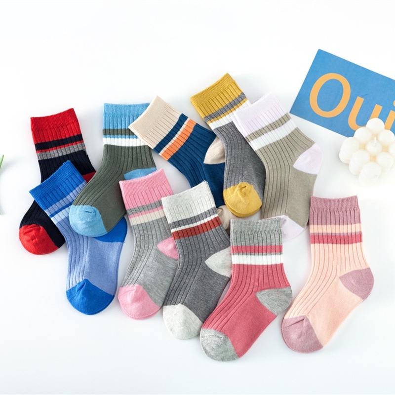 TIAN TIAN T147 Tất Vớ  trẻ em nam nữ Set 5 đôi tất bé Cotton cổ cao thiết kế mới thời trang thu đông