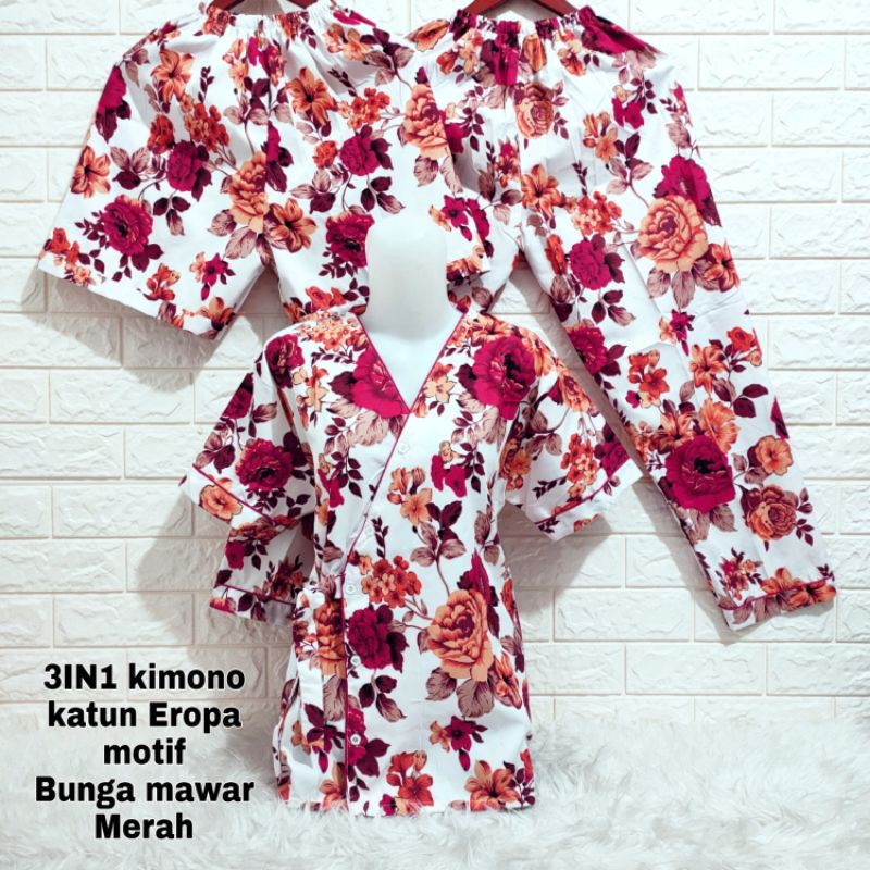 Bộ Đồ Ngủ Pijama 3 Trong 1 Họa Tiết Hoa Anh Đào Phong Cách Kimono | BigBuy360 - bigbuy360.vn