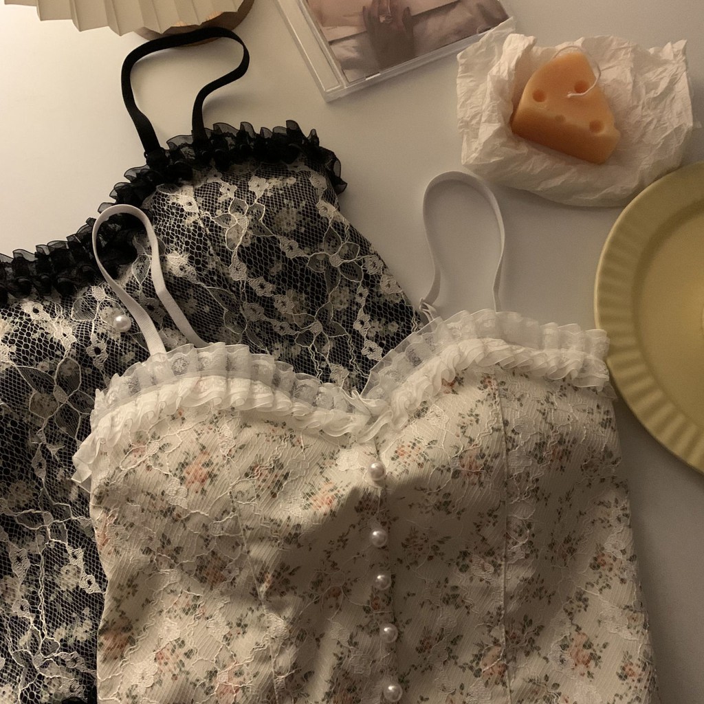 Áo hai dây phối ren hoa thời trang mùa thu 2021 | BigBuy360 - bigbuy360.vn