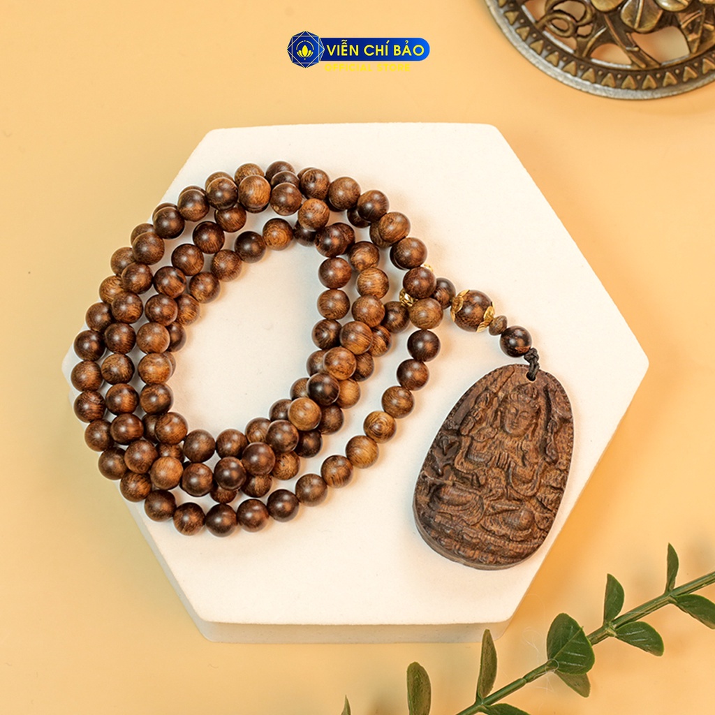 Chuỗi trầm hương 108 hạt mix bi vàng mặt phật Thiên Thủ Thiên Nhãn thời trang phụ kiện trang sức Viễn Chí Bảo V000807-8
