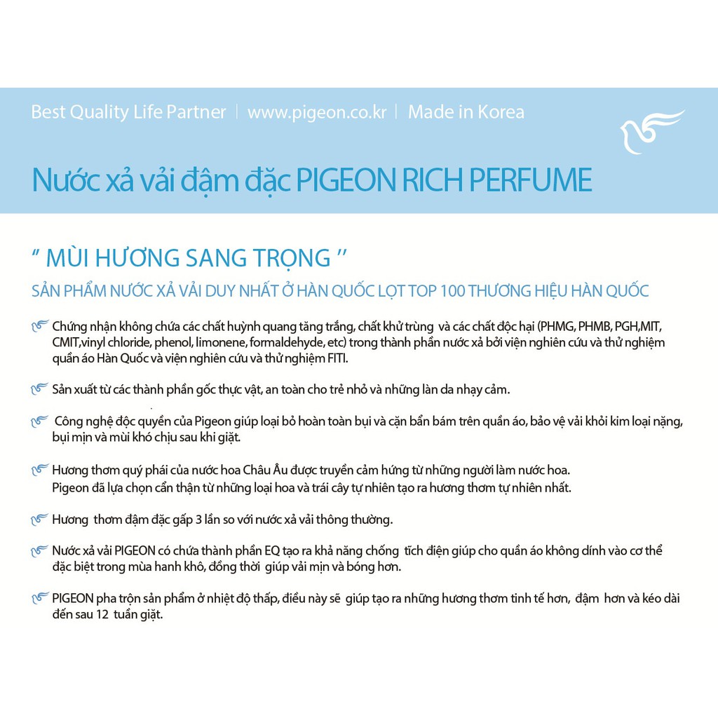 Nước xả vải Pigeon Hàn Quốc- Tinh dầu thiên nhiên - Can 2.5L