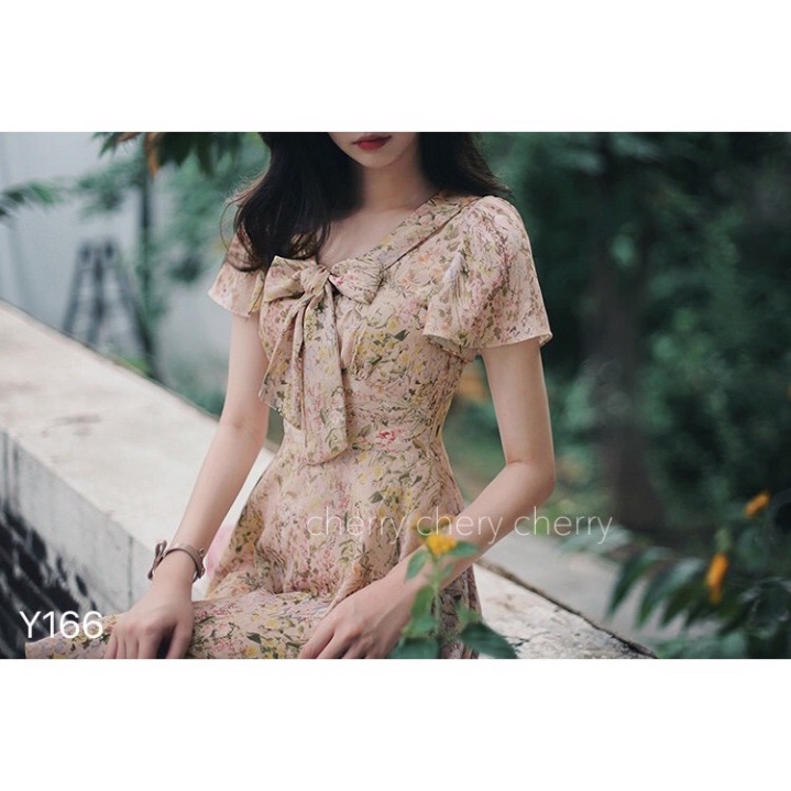 Váy hoa cổ thắt nơ Y166