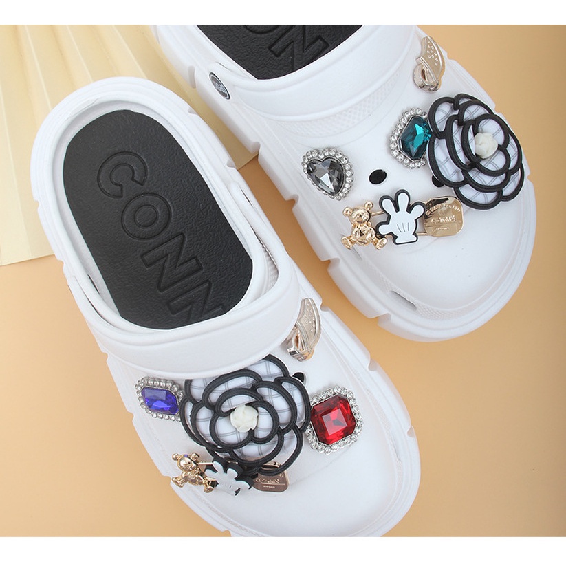 Set Phụ Kiện Khóa Giày Crocs Đính Hoa Trà Pha Lê Thời Trang Cho Nữ