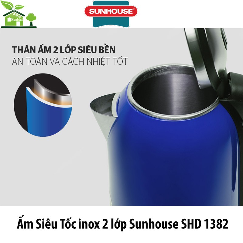 Ấm siêu tốc inox 2 lớp 1.7 L SUNHOUSE SHD1382