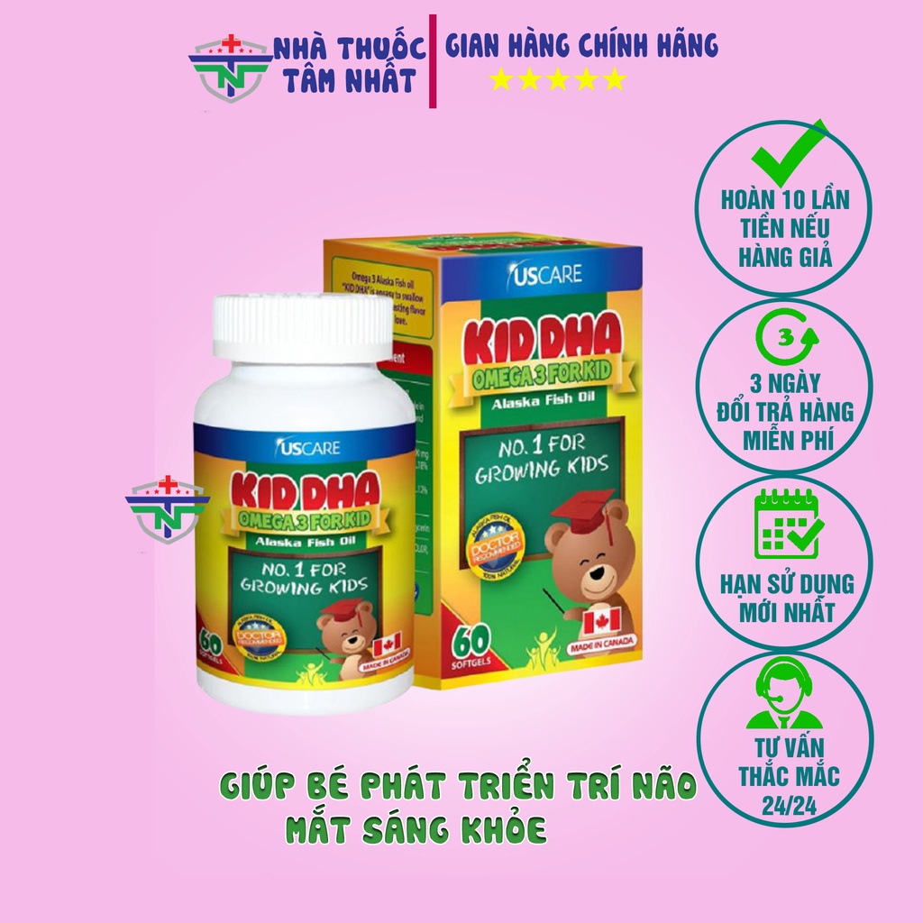 Kid DHA Omega 3 cho bé giúp phát triển trí não, mắt sáng khỏe Giúp bé tăng khả năng tập trung Hỗ trợ phát triển thị lực.