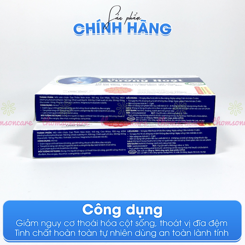Bổ xương khớp Vương Hoạt - Hỗ trợ giảm đau mỏi vai gáy, thoái hóa cột sống, thoát vị địa đệm - Vỉ 20 viên nén