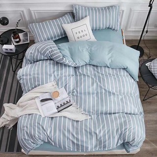 Trọn Bộ Ga Giường Chần Bông Cotton Sọc Xanh  M6*2M-M8*2M((1 Chăn Phao, 1 Ga, 2 Vỏ Gối Đầu, 1 Vỏ Gối Ôm)