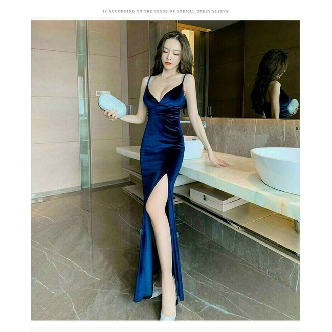 Đầm dạ hội maxi dáng dài xẻ tà chất nhung Lh0917399527