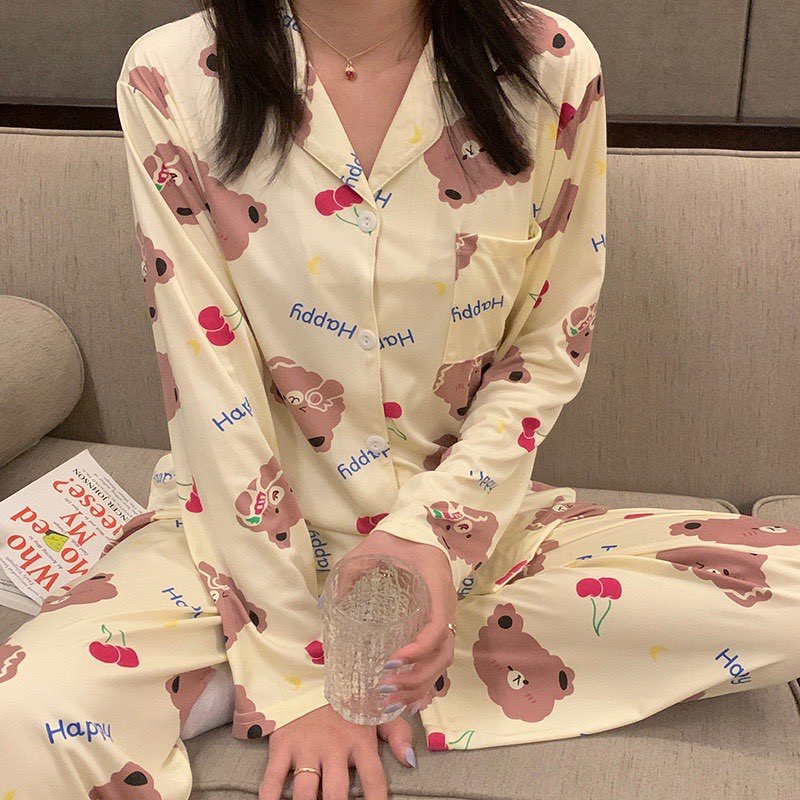 Đồ bộ pijama tay dài quần dài Kate thô size&lt;60kg