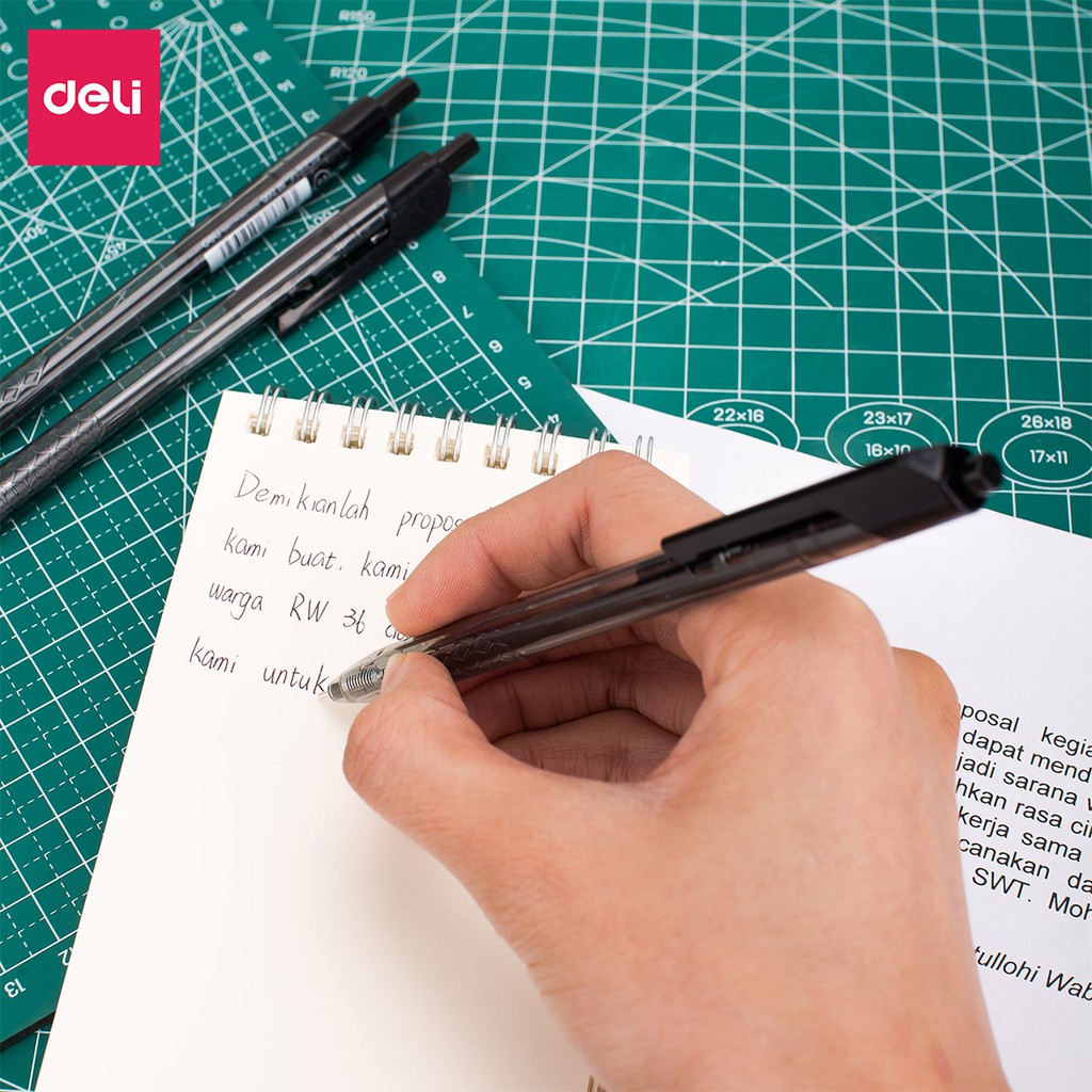 Bút bi dầu ngòi 0.5mm Deli mực xanh bộ 3 chiếc nét viết đều chất lượng cao phù hợp học sinh văn phòng