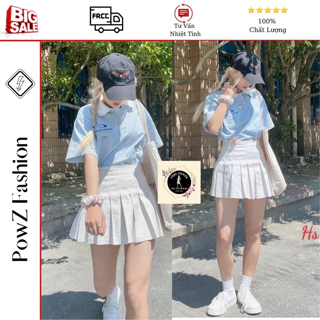 Áo thun nữ unisex polo cá sấu cotton màu xanh dương cao cấp ngắn tay cực sang trọng p1030,PowZ fashion