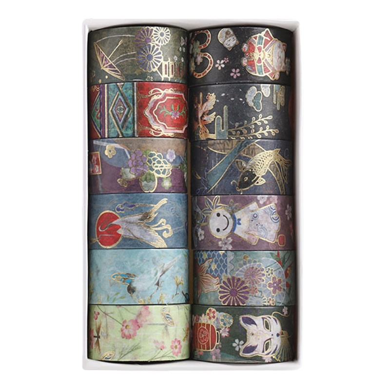 Bộ 12 Cuộn Băng Keo Mạ Đồng Phong Cách Nhật Bản Độc Đáo Trang Trí Sổ Tay / Thủ Công DIY