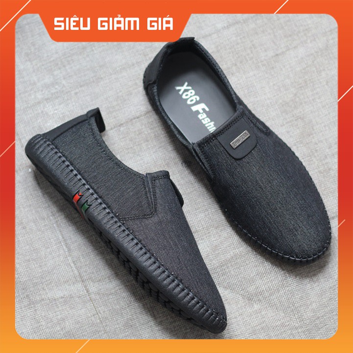 Giày lười vải jean nam cao cấp bảo hành 12 tháng V02 [ MỚI VỀ ]