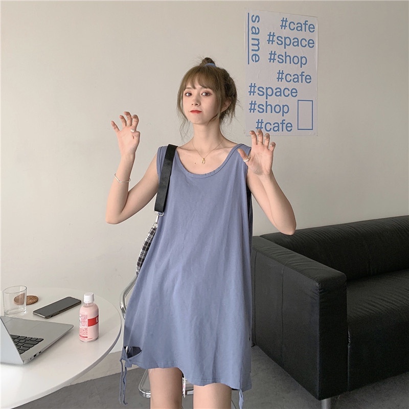 Áo thun SUXI sát nách dáng dài rộng phong cách Hàn Quốc cá tính dành cho nữ