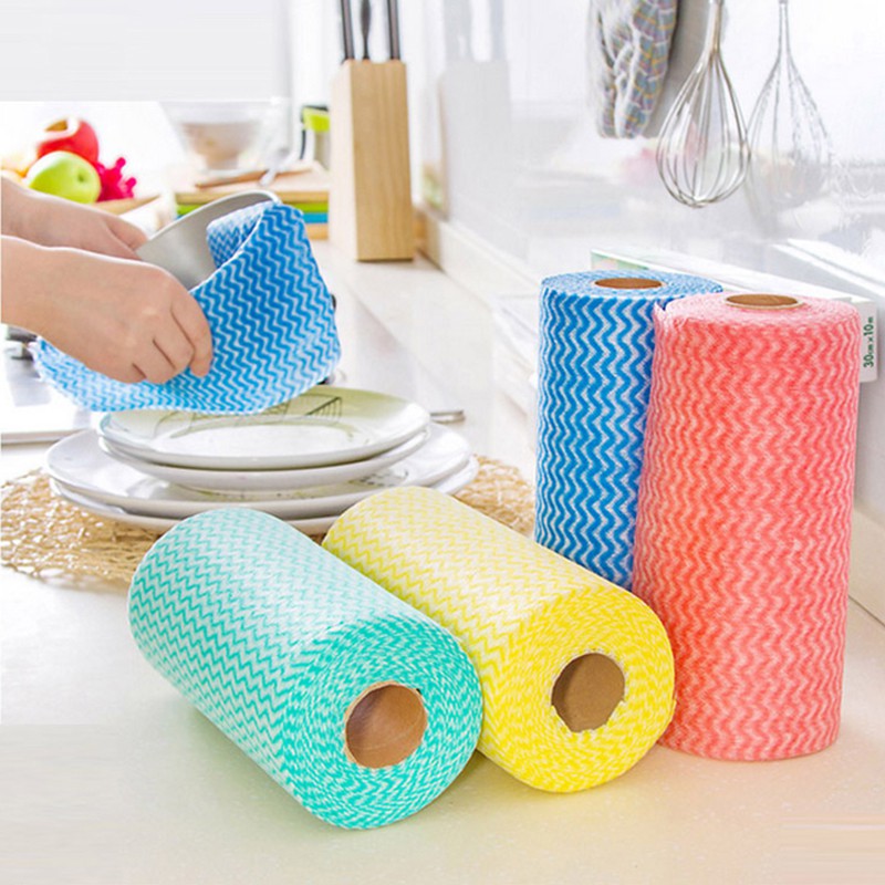 (Hàng Mới Về) Cuộn 50 Khăn Lau Bằng Vải Không Dệt Sử Dụng Một Lần Tiện Lợi