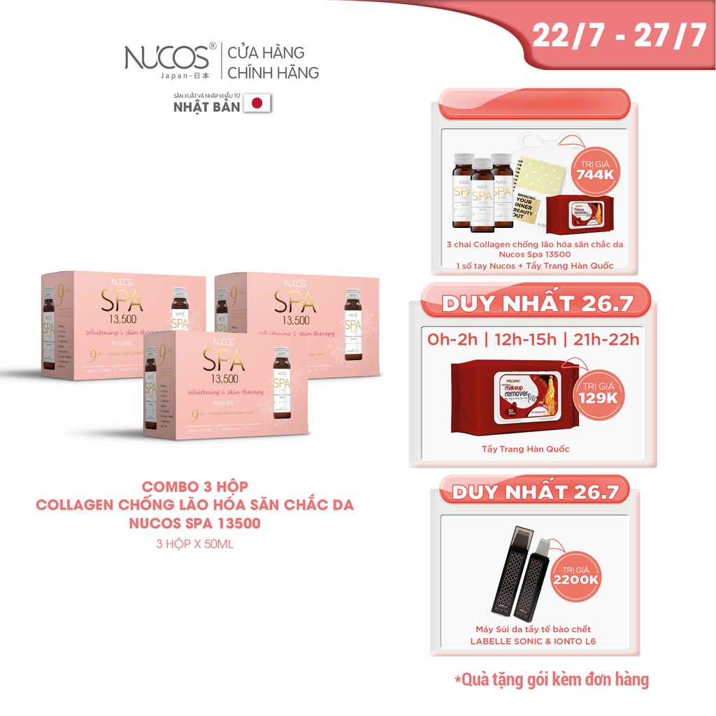 Combo 3 Hộp Collagen chống lão hóa săn chắc da Nucos Spa 13500 3 Hộp x 10 Chai x 50ml