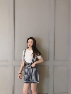 [Sẵn] Set váy/ áo + yếm kẻ xanh [ảnh thật ở cuối]