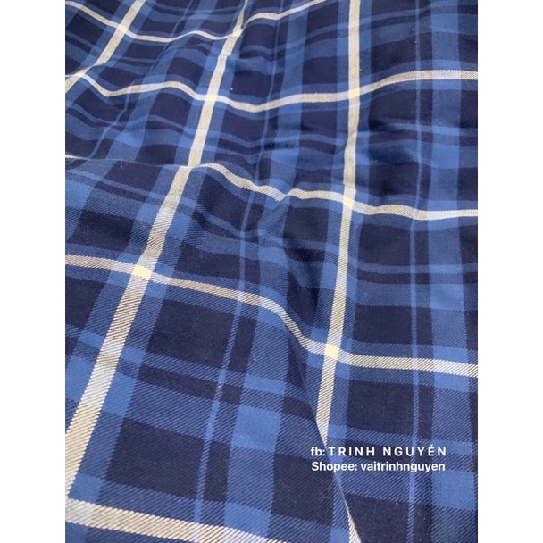 Vải Kaki Kẻ Ô Xanh To