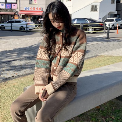 Áo khoác Cardigan dệt kim màu sắc Retro cho nữ | BigBuy360 - bigbuy360.vn