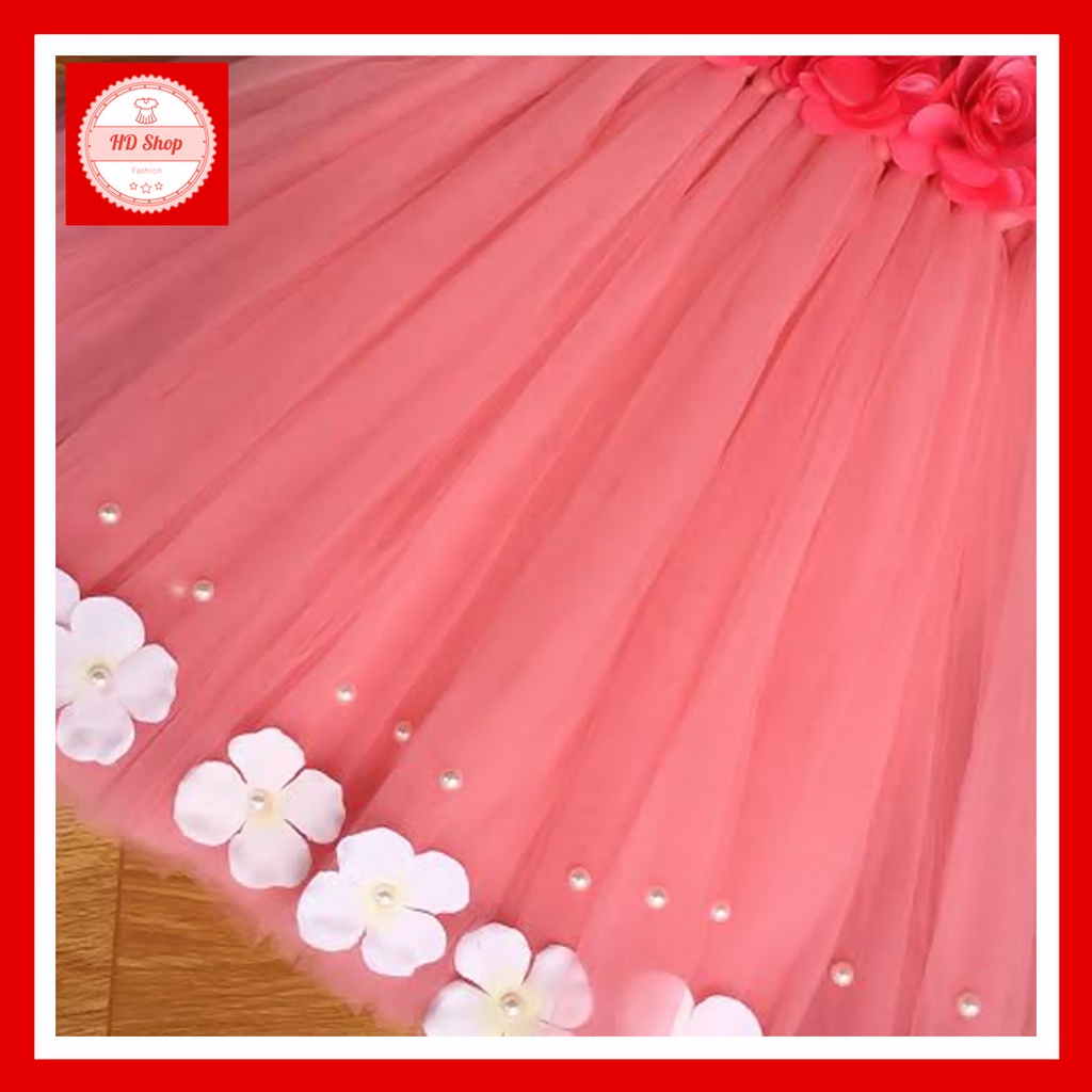 Váy công chúa cho bé ❤️FREESHIP❤️ Váy hồng cam hoa hồng cho bé siêu dễ thương (size 4kg - 20kg)