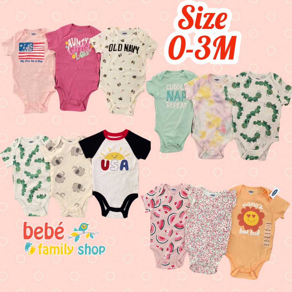 [0-3M] Set 3 body chip / bodysuit tay ngắn Oldnavy cho bé trai họa tiết cực xinh