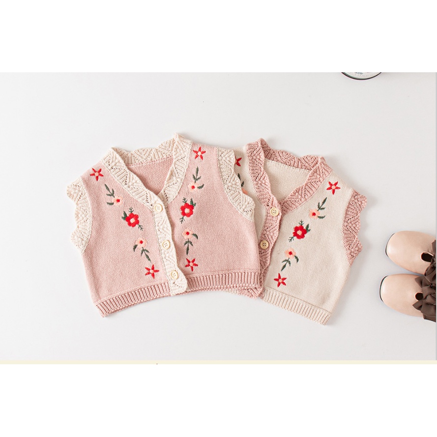 Áo cardigan len thêu hoa điệu đà cho bé gái từ 0-2 tuổi - Cardigan cho bé sơ sinh