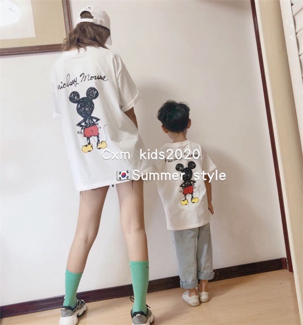 Áo micky mẹ con chất cotton siêu mềm mịn