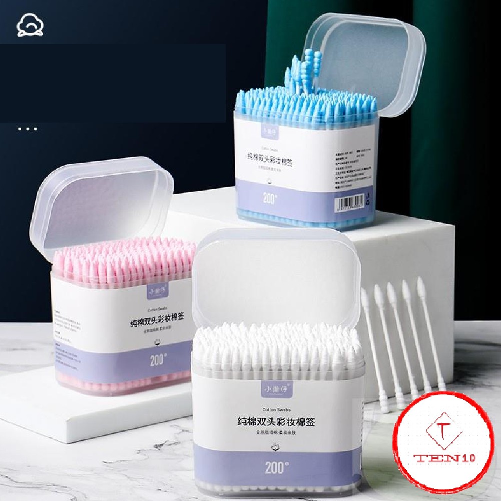 Tăm bông ngoáy tai lấy ráy tai, trang điểm hai đầu bông cao cấp mềm mịn kháng khuẩn bảo vệ tai dùng một lần 200 que