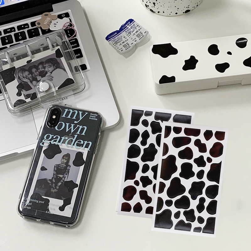Sticker Hình Dán Miếng Dán Trang Trí Chống Thấm Nước Họa Tiết Bò Sữa Màu Trắng Đen Phong Cách Hàn Quốc