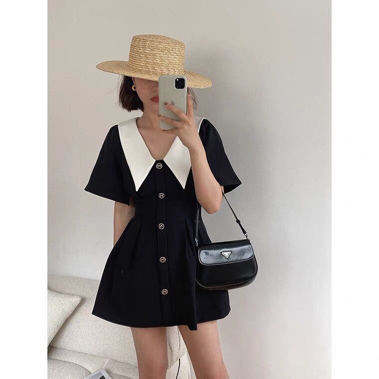 Đầm Ngắn Dáng Chữ A Cổ Búp Bê Thời Trang Mùa Hè Phong Cách Pháp Cho Nữ