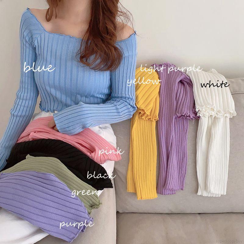 Áo sweater crop top tay dài cổ vuông kiểu dáng thời trang dành cho nữ