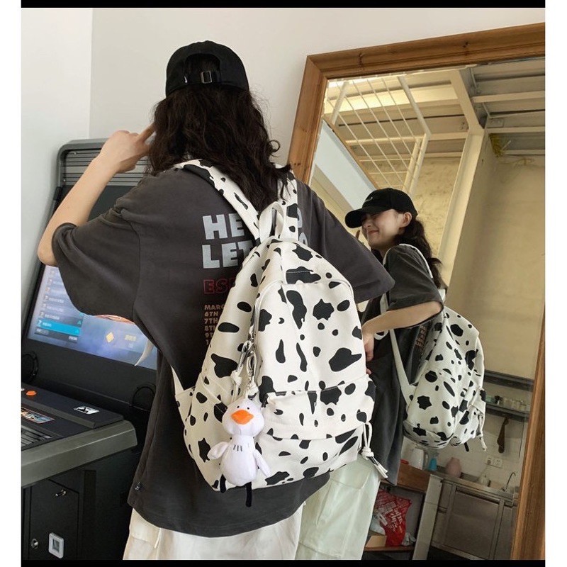 Balo Ulzzang Thời Trang Đi Học Hoạ Tiết Bò Sữa