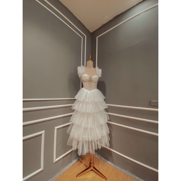 ĐẦM XOÈ TẦNG ĐÍNH CƯỜM full size s /M /L /XL . ( kèm ảnh khách mặc 100%)