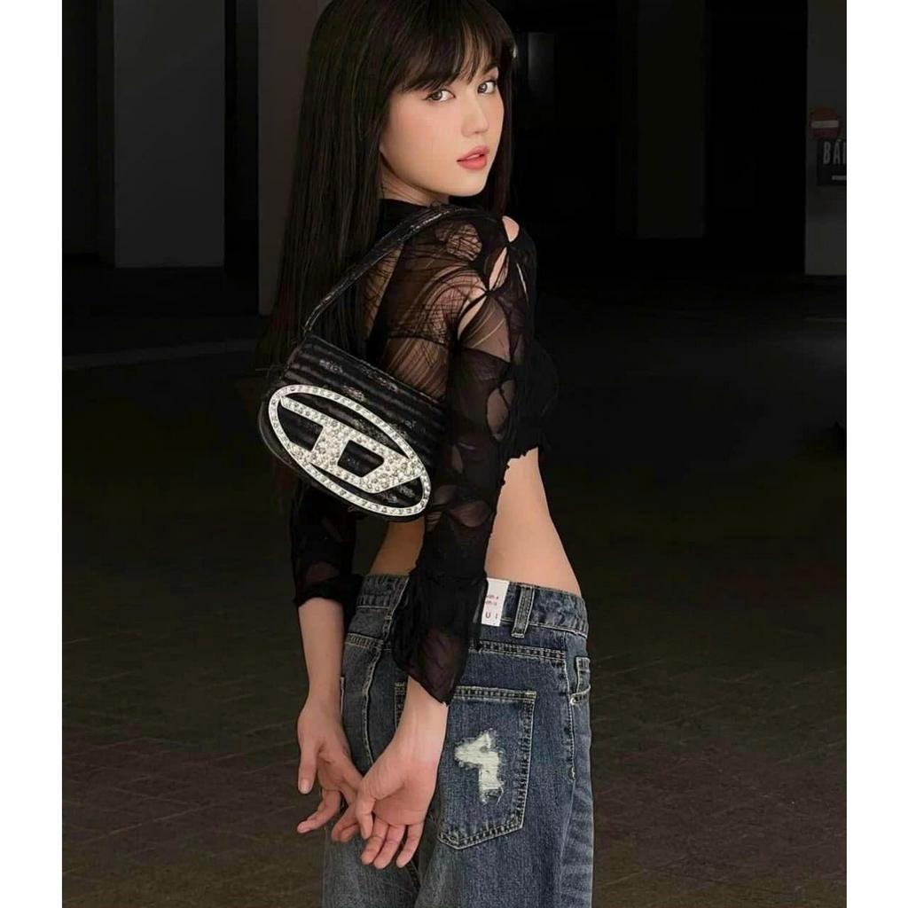 Túi Disel hot trend 2023 chất jean chữ D đính đá size 20 ,size 13 fullbox