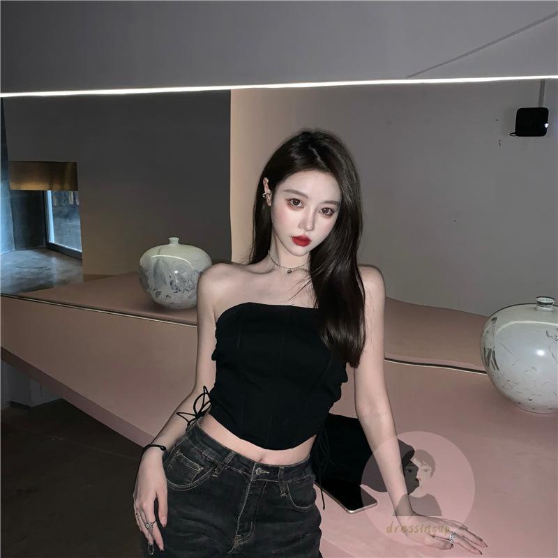 Áo Ống Mùa Hè Màu Trơn Trễ Vai Có Dây Chéo Cho Nữ