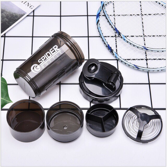 FREE SHIP 99K_Bình Lắc Shaker Tập GYM 3 Ngăn Tiện Dụng 500 Ml Có Lò Xo lắc