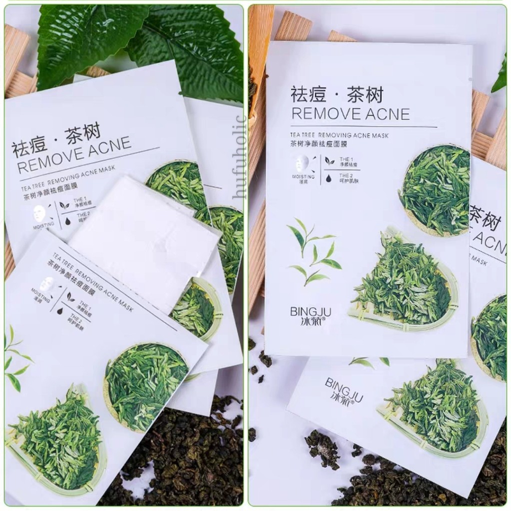 Mặt Nạ Tràm Trà Sạch Mụn Teatree Removing Acne 🌱𝑭𝒓𝒆𝒆𝒔𝒉𝒊𝒑🌱 Mặt Nạ Trà Xanh BINGJU Cấp Ẩm, Giảm Mụn Mask Nội Địa Trung | Thế Giới Skin Care