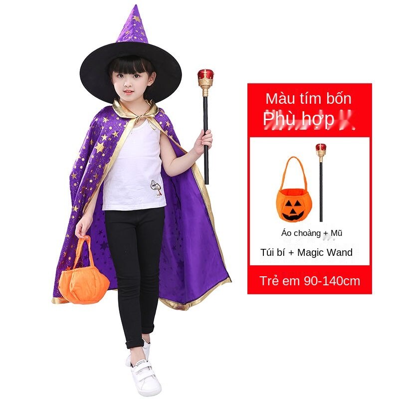 Bộ đồ hóa trang phù thủy kèm nón phù thủy dành cho bé 3-12 tuổi