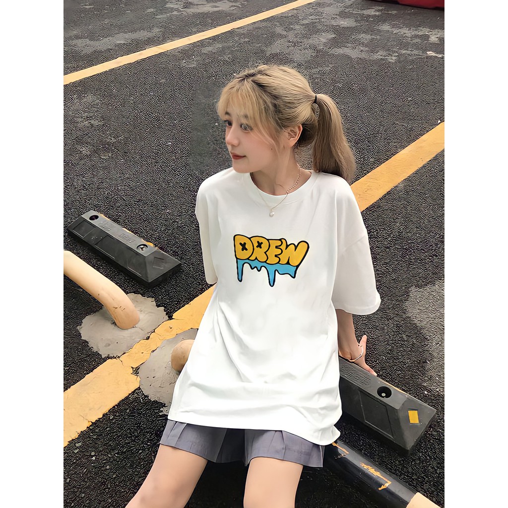 Áo phông drew nữ form rộng tay lỡ unisex, áo thun drew nữ form rộng tay lỡ unisex cotton AT136 Miucho in logo