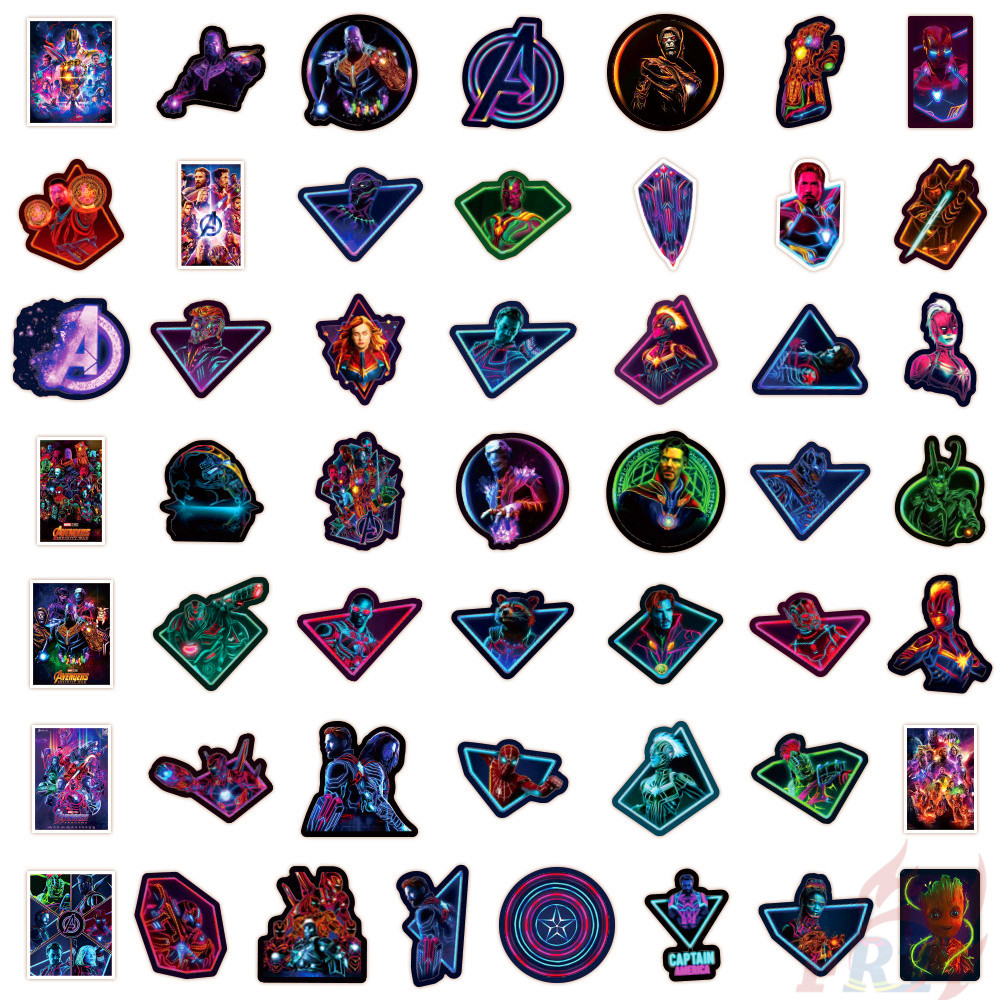 Set 100 miếng dán màu neon chống thấm nước hình siêu anh hùng Marvel trang trí tiện dụng