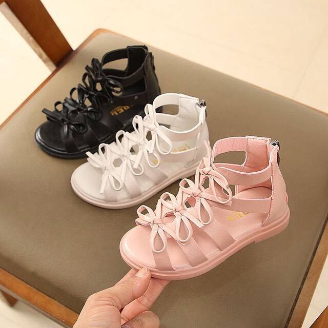 Dép cho bé gái - sandal hoa nơ xinh kéo khóa sau phong cách chiến binh cho bé gái mã XTNF-1