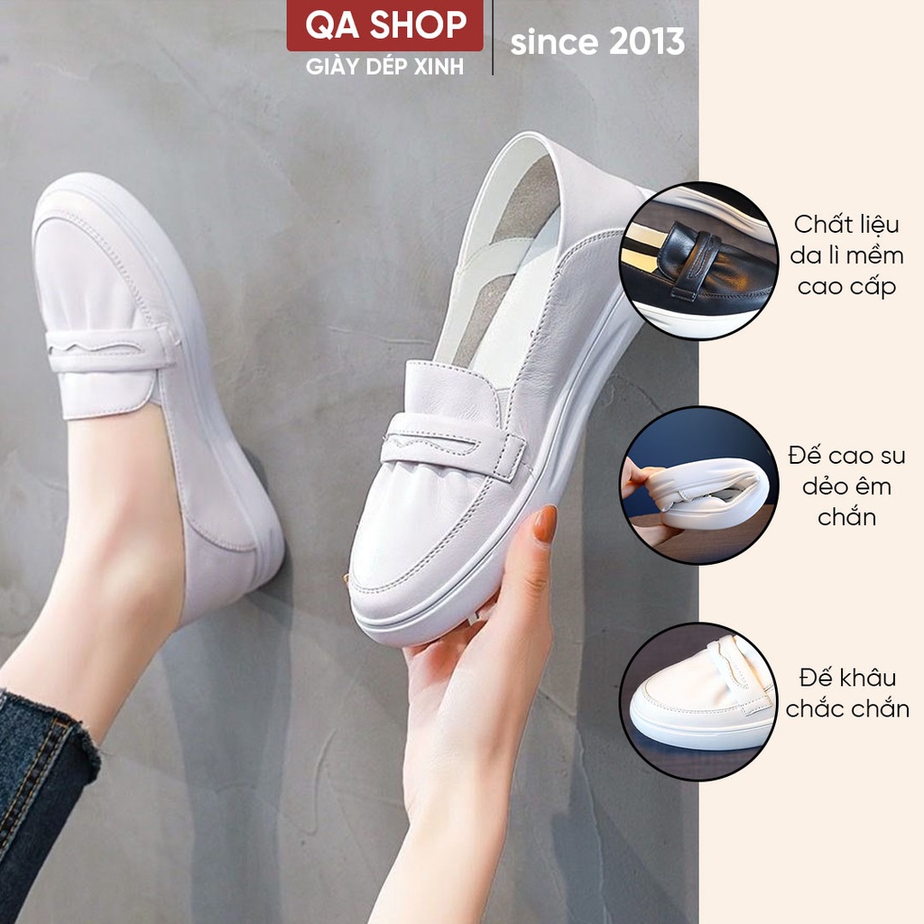 Giày thể thao nữ dáng lười slip on, chất liệu da lì mềm, đế cao su êm chân (G793)