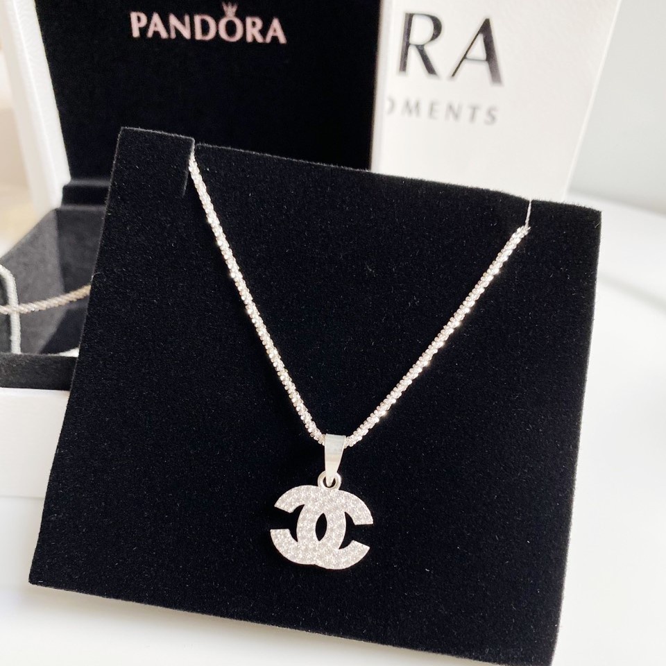 Dây chuyền bạc Ý cao cấp mặt chữ C nạm đá - Trang sức bạc Evasilver