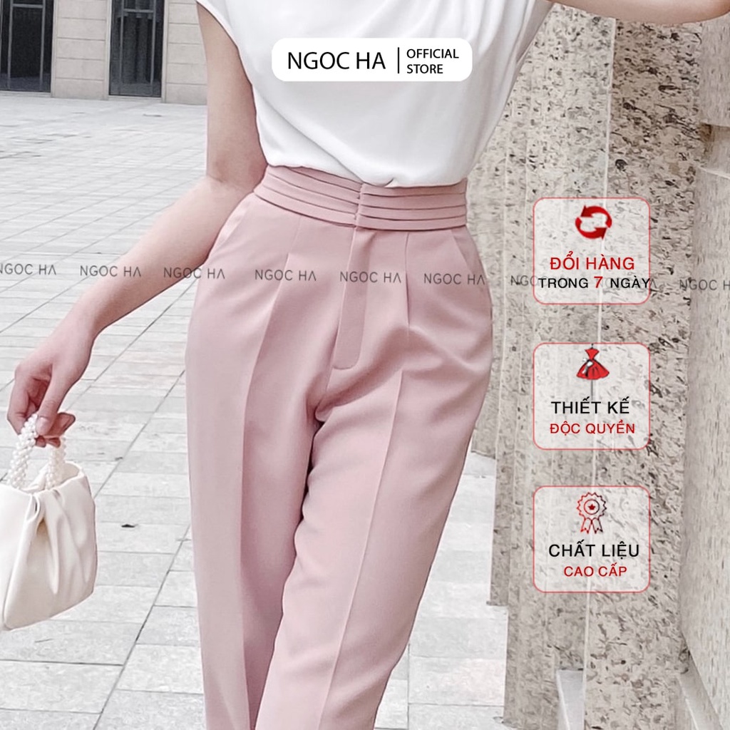 Quần baggy nữ, quần tây lưng cao quần ống đứng kiểu dáng công sở, Màu Hồng NGỌC HÀ Design L-Q010