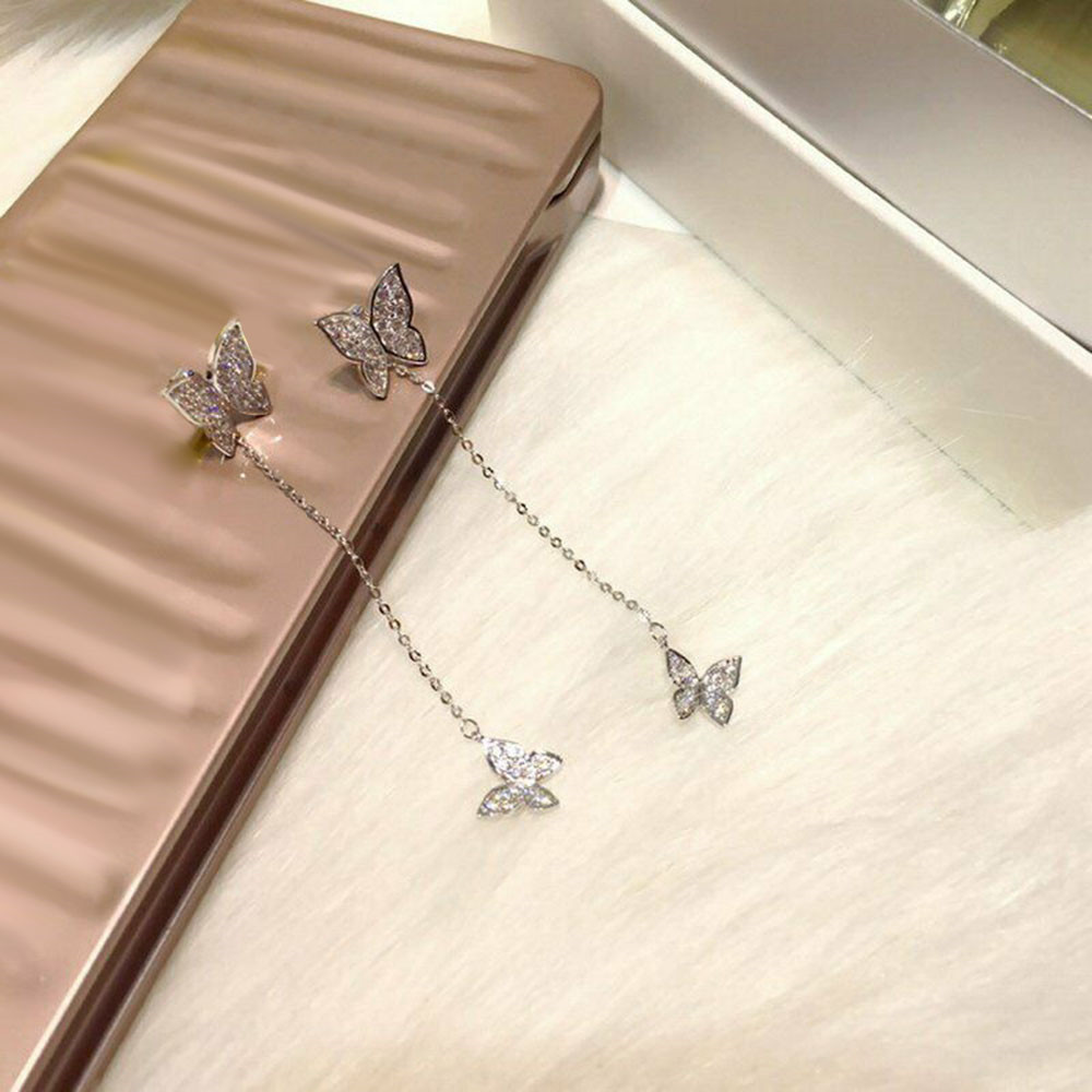 Bông tai dài mặt hình bướm đính đá đơn giản thời trang cho nữ