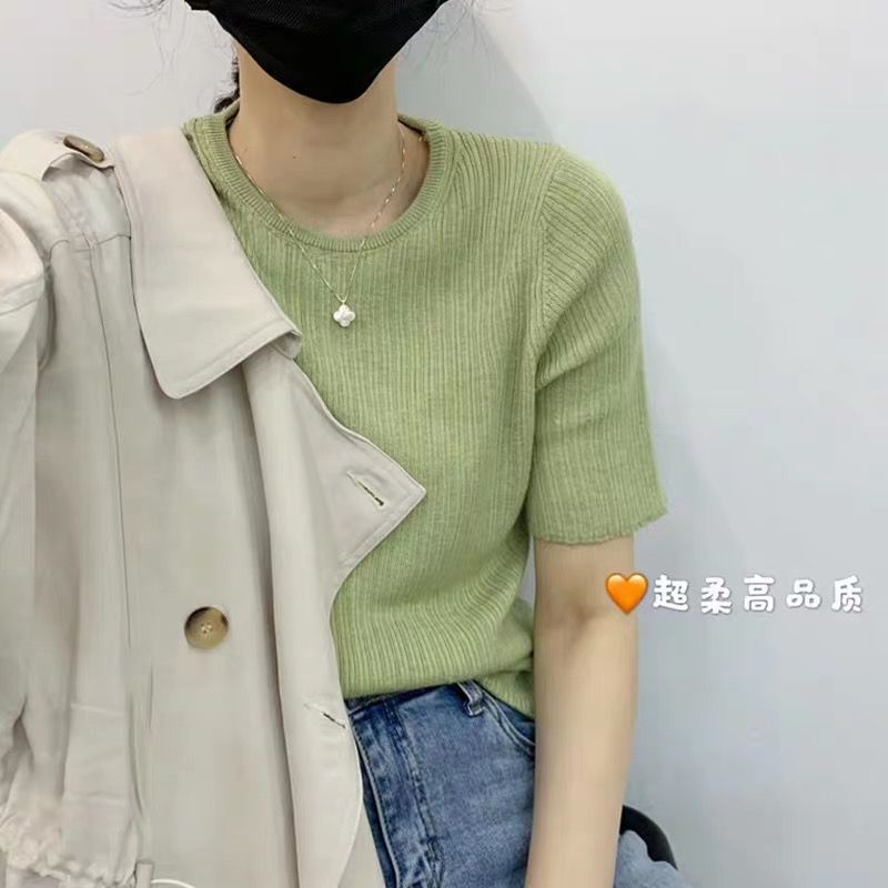 COZOK Áo Thun Dệt Kim Cổ Tròn Ngắn Tay Thời Trang Đơn Giản