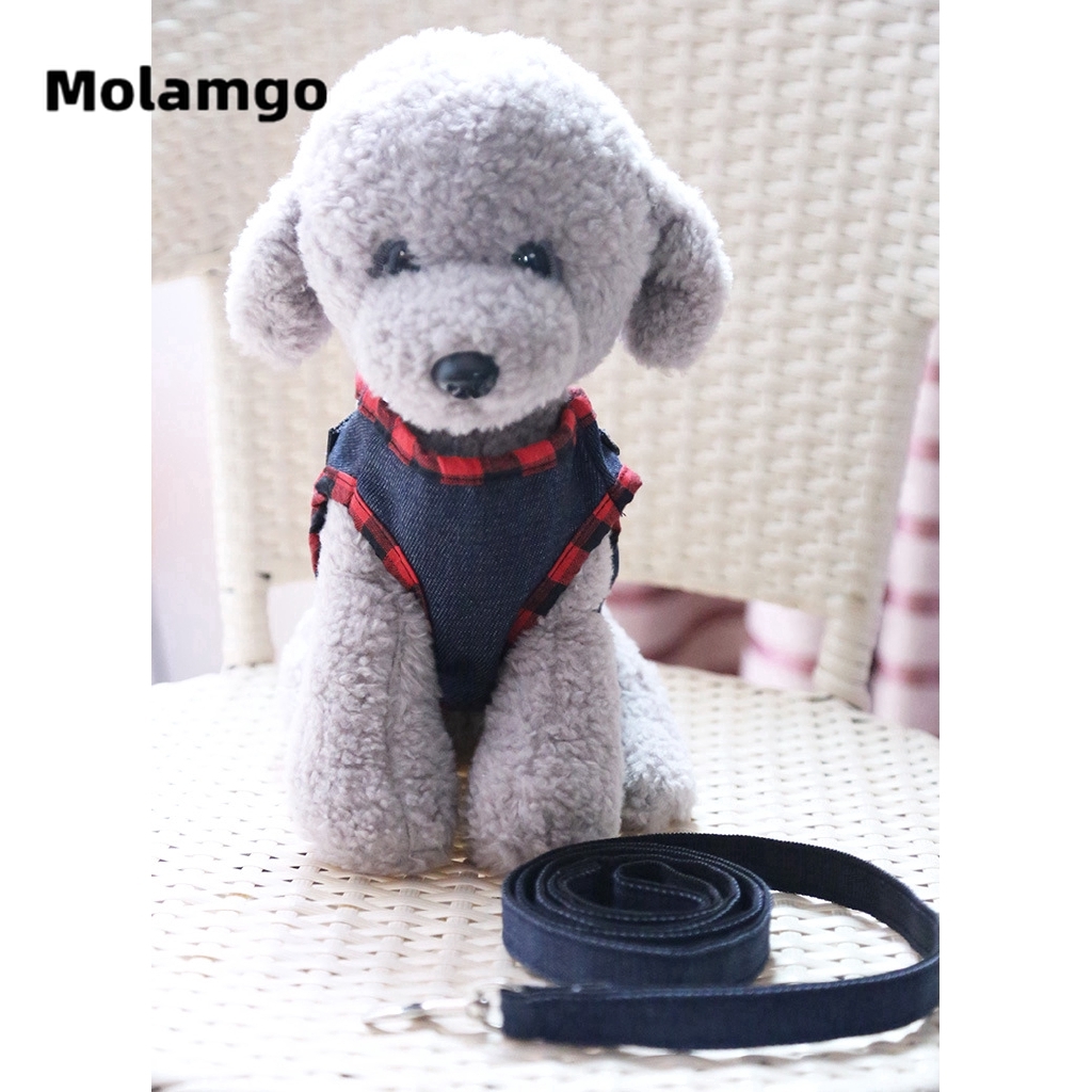 Đai đeo và dây dắt thú cưng đi dạo họa tiết sọc ca rô đỏ dành cho cún nhỏ/ vừa/ lớn