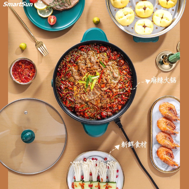 [BẢO HÀNH] Nồi Lẩu Điện Mini, Nồi Điện Đa Năng, Có Lớp Chống Dính Teflon Kèm Xửng Hấp - Gia dụng SmartSun