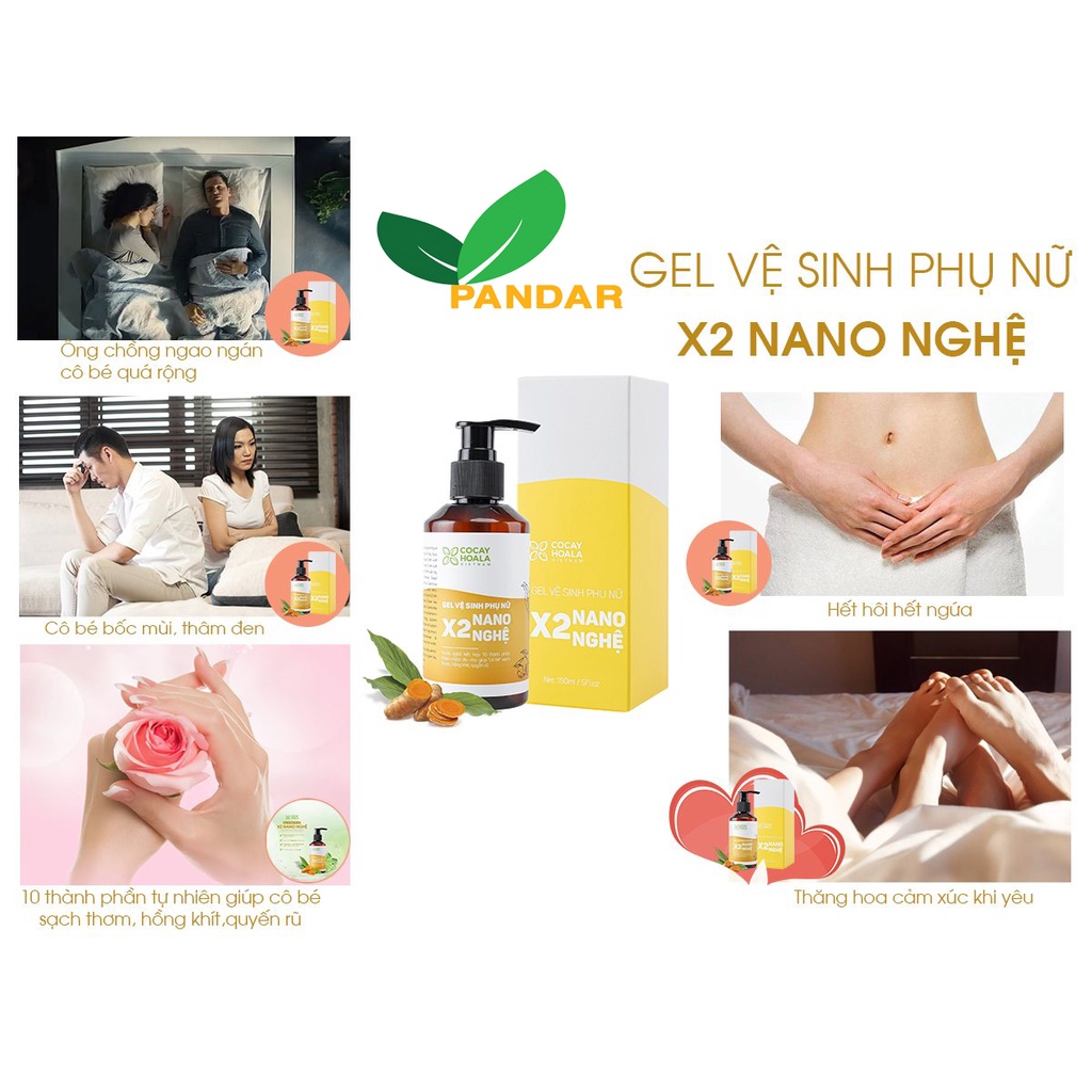 Gel vệ sinh phụ nữ x2 nano nghê, giảm ngứa, làm hồng, se khít, Cỏ cây hoa lá, 150ml, PANDAR